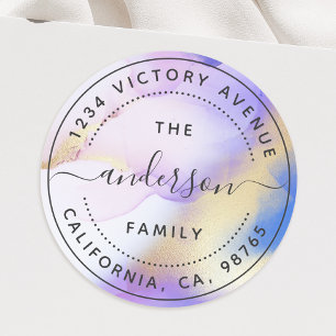 Adesivo Redondo Custom Family Name Return Address Lilac Watercolor