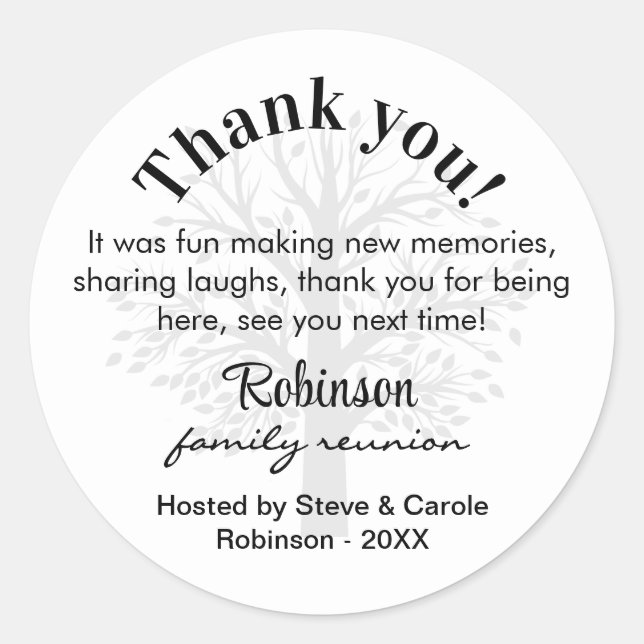 Adesivo Redondo Custom Family Reunion Thank You Favor Bag 3-in  (Frente)