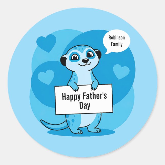 Adesivo Redondo Custom Father’s Day Cute Meerkat Illustration (Frente)