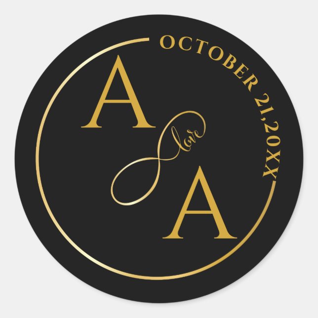 Adesivo Redondo Custom gold Sticker for wedding infinity love (Frente)