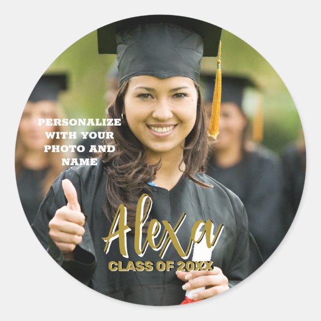 Adesivo Redondo Custom Graduation Photo Sticker (Frente)