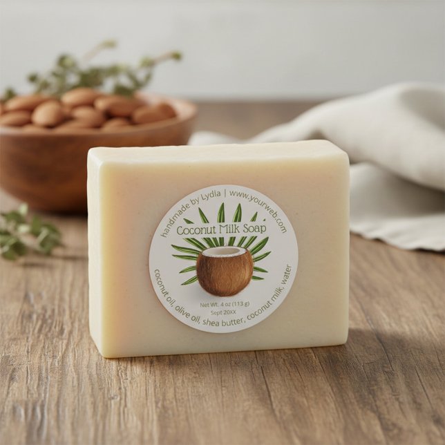 Adesivo Redondo Custom Handmade Coconut Soap Business Label (Criador carregado)