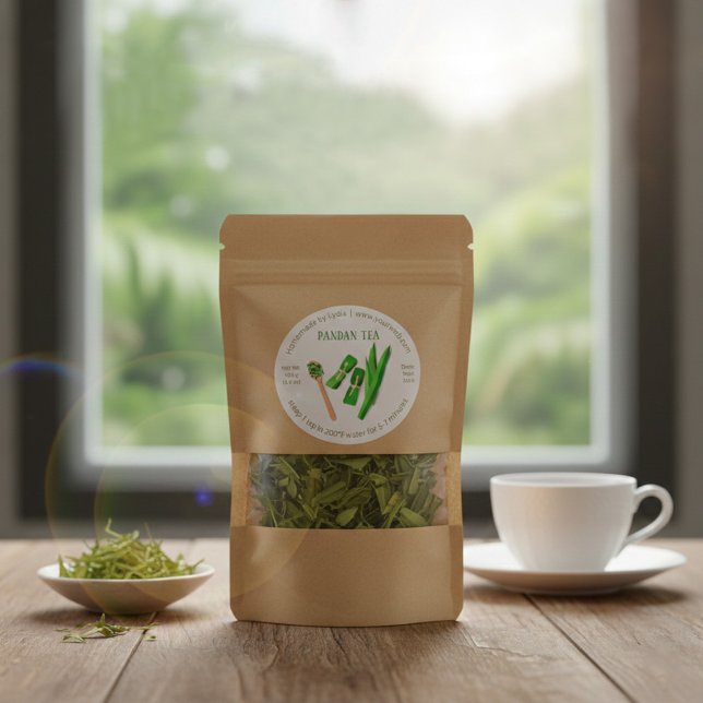 Adesivo Redondo Custom Homemade Pandan Tea Round Label Sticker (Criador carregado)