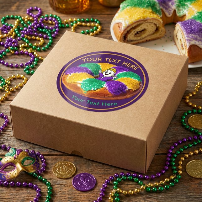Adesivo Redondo Custom Mardi Gras King Cake & Baby (Criador carregado)