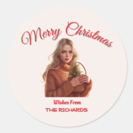 Adesivo Redondo Custom Merry Christmas Girl Sticker • Personalized