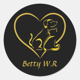 Adesivo Redondo Custom Name Cat, Dog and Love Line Art