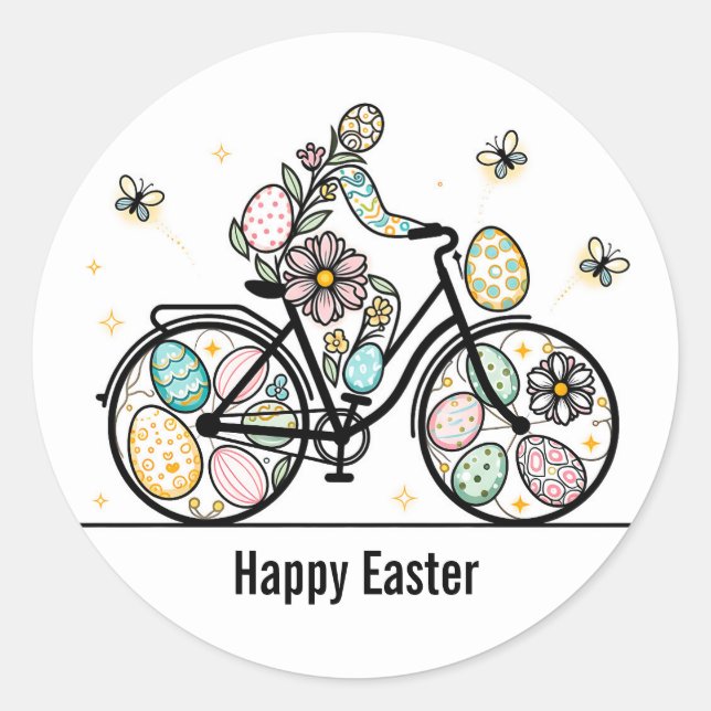 Adesivo Redondo Custom Name Easter Bicycle Design (Frente)