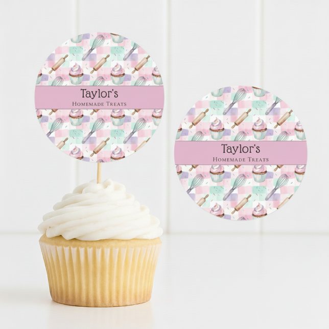 Adesivo Redondo Custom Pastel Cupcake Topper Name Sticker Sheet (Criador carregado)