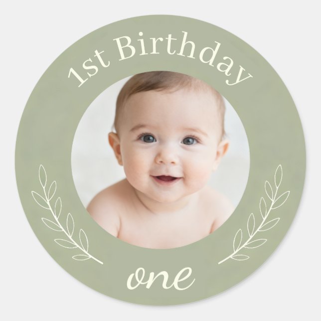 Adesivo Redondo Custom Photo Birthday Sticker - Personalized Happy (Frente)