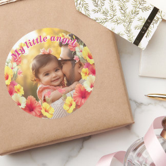 Adesivo Redondo Custom Photo My Little Angel Floral