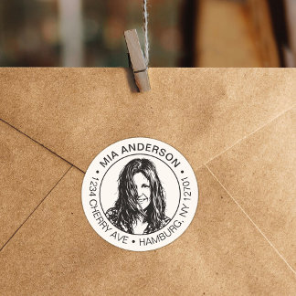 Adesivo Redondo Custom Photo, Name and Return Address 