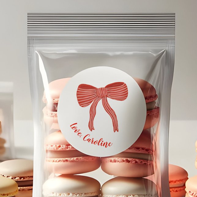 Adesivo Redondo Custom Red Bow Personalized Valentine's Day  (Criador carregado)