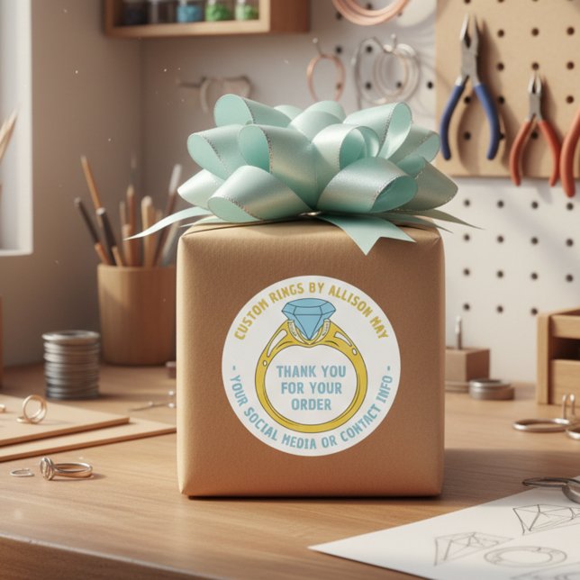 Adesivo Redondo Custom Rings Maker Thank You for Order Stickers (Custom Thank You Stickers for jewelry crafting small buiness.)