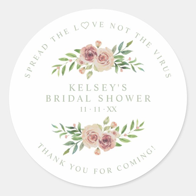 Adesivo Redondo Custom Sage Garland Wreath Bridal Shower Sanitizer (Frente)