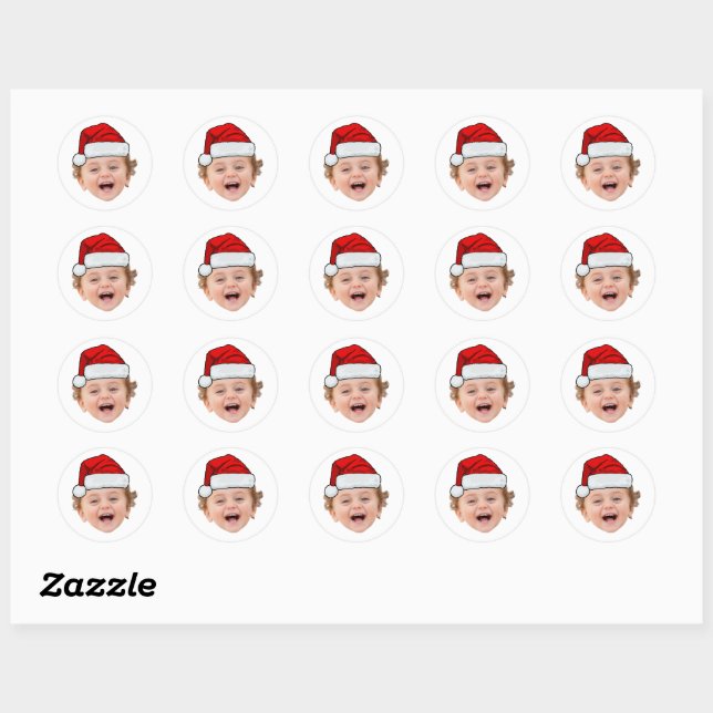 Adesivo Redondo Custom Santa Hat Stickers, Face Photo Christmas (Folha)