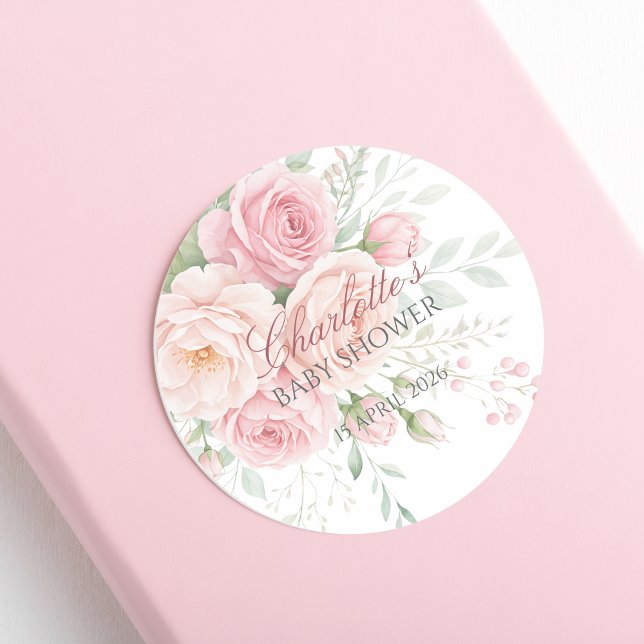 Adesivo Redondo custom soft pink roses floral sticker template (Criador carregado)