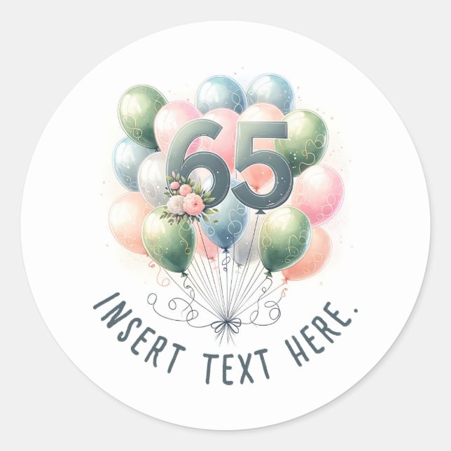Adesivo Redondo Custom Text 65th birthday balloon stickers (Frente)