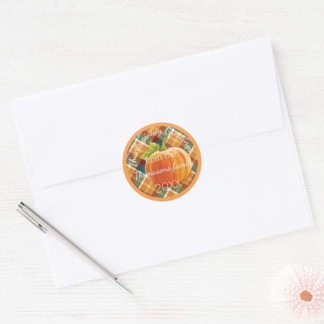 Adesivo Redondo Custom Text On Autumn Plaid Pattern 20XX (Envelope)