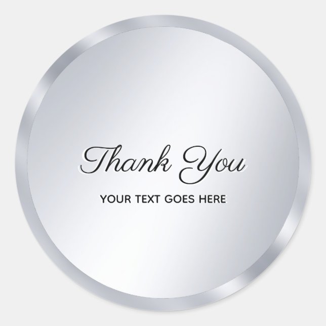 Adesivo Redondo Custom Text Silver Look Template Elegant Thank You (Frente)