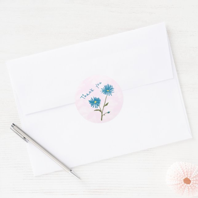 Adesivo Redondo Customizable Blue Floral Thank You Envelope  (Envelope)
