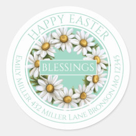 Adesivo Redondo Customizable Daisy Wreath Easter Sticker