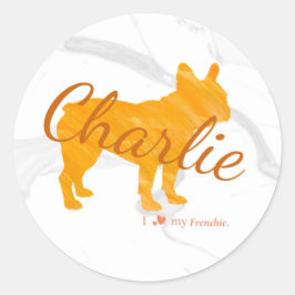 Adesivo Redondo Customizable French Bulldog Pastel Orange Frenchie