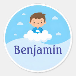 Adesivo Redondo Customizable Kids Name Sticker Cloud & Sky Design