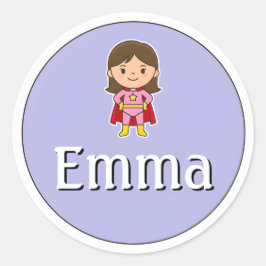 Adesivo Redondo Customizable Kids Name Sticker – Girl Superhero