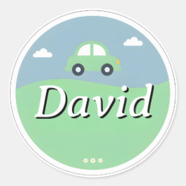 Adesivo Redondo Customizable Kids Name Sticker – Green Car