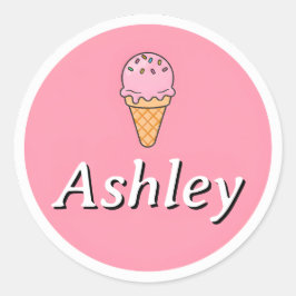 Adesivo Redondo Customizable Kids Name Sticker – Pink Ice Cream 