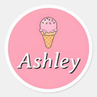 Adesivo Redondo Customizable Kids Name Sticker – Pink Ice Cream