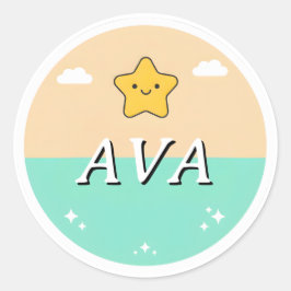 Adesivo Redondo Customizable Kids Name Sticker – Smiling Star 