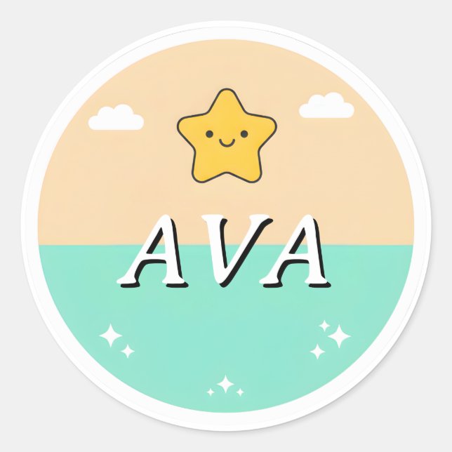 Adesivo Redondo Customizable Kids Name Sticker – Smiling Star  (Frente)