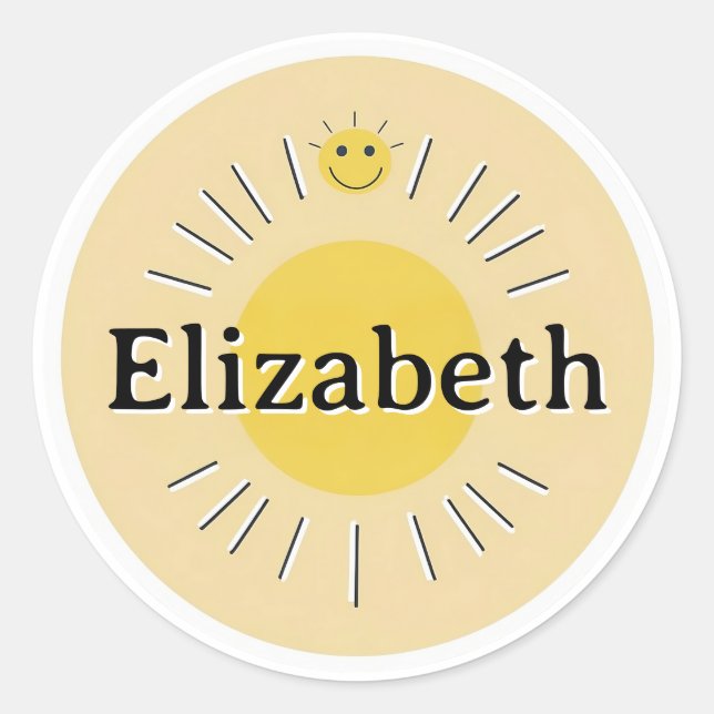 Adesivo Redondo Customizable kids Name Sticker – Sunny Design (Frente)