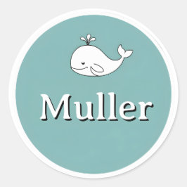 Adesivo Redondo Customizable Kids Name Sticker – Whale Design