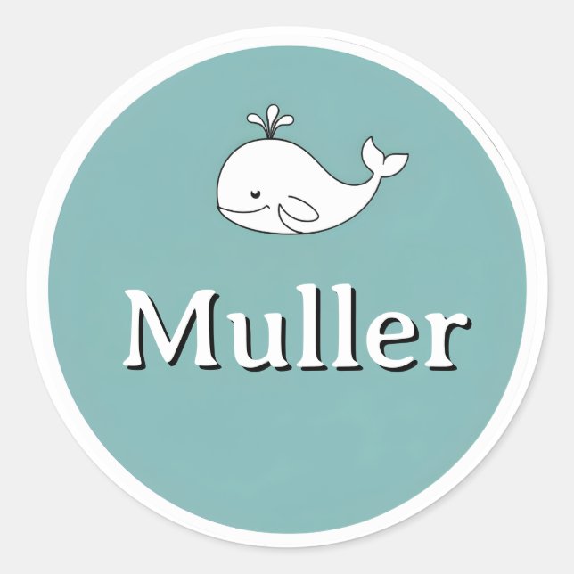 Adesivo Redondo Customizable Kids Name Sticker – Whale Design (Frente)