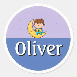 Adesivo Redondo Customizable Moon & Stars Dreamy Kids Name Sticker