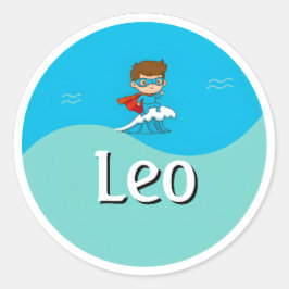 Adesivo Redondo Customizable  Ocean Hero Design Kids Name Sticker
