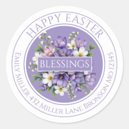 Adesivo Redondo Customizable Purple Floral Easter Sticker 