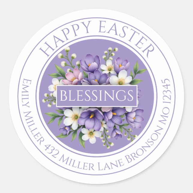 Adesivo Redondo Customizable Purple Floral Easter Sticker  (Frente)