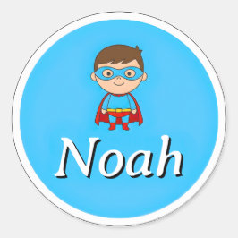 Adesivo Redondo Customizable Round Kids Name Sticker – Superhero 