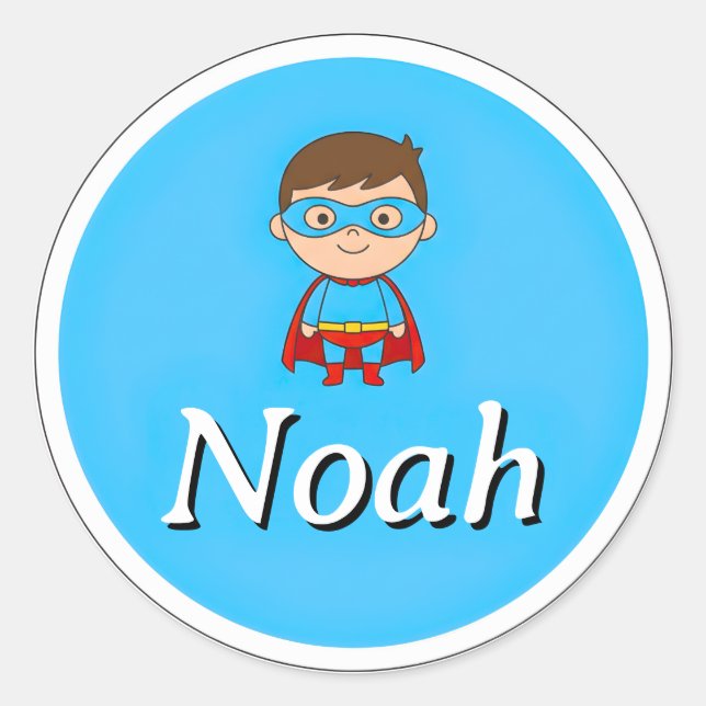 Adesivo Redondo Customizable Round Kids Name Sticker – Superhero  (Frente)