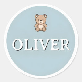 Adesivo Redondo Customizable Round Name kids Sticker – Teddy Bear