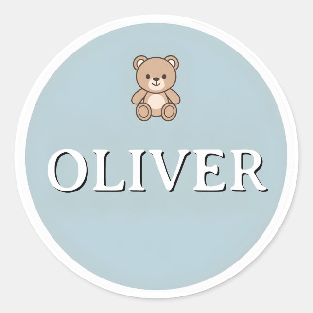 Adesivo Redondo Customizable Round Name kids Sticker – Teddy Bear (Frente)