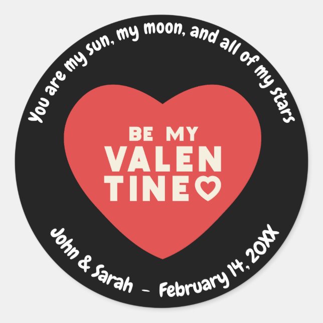 Adesivo Redondo Customizable Valentine's Day Heart (Frente)