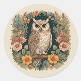 Adesivo Redondo Cuta de Coruja de Cottagecore