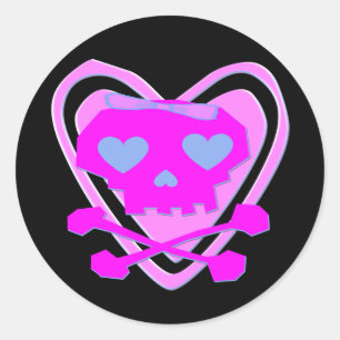 ADESIVO REDONDO CUTA E GAROTA EMO SKULL E CROSSBONES