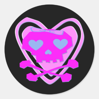 ADESIVO REDONDO CUTA E GAROTA EMO SKULL E CROSSBONES