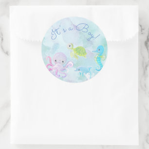 Adesivo Redondo Cuta sob a aquarela do mar É um Vestido