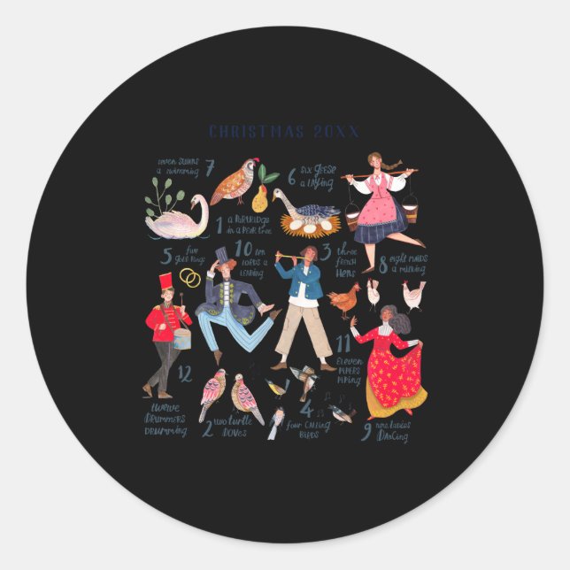 Adesivo Redondo Cute 12 Days Of Christmas Clic Traditional  (Frente)